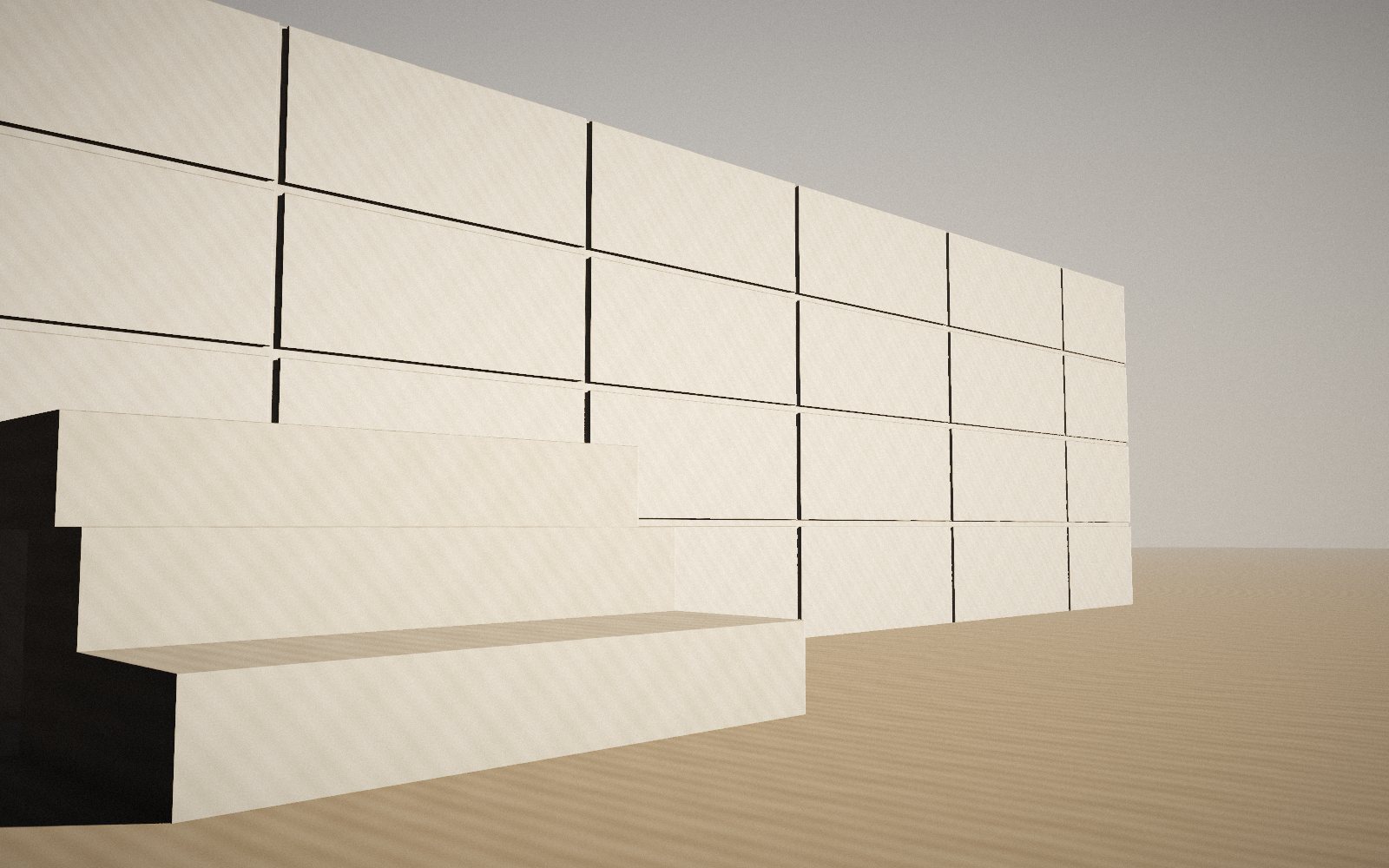 Muro in calcestruzzo a vista con giunti e gradinate (render concept)